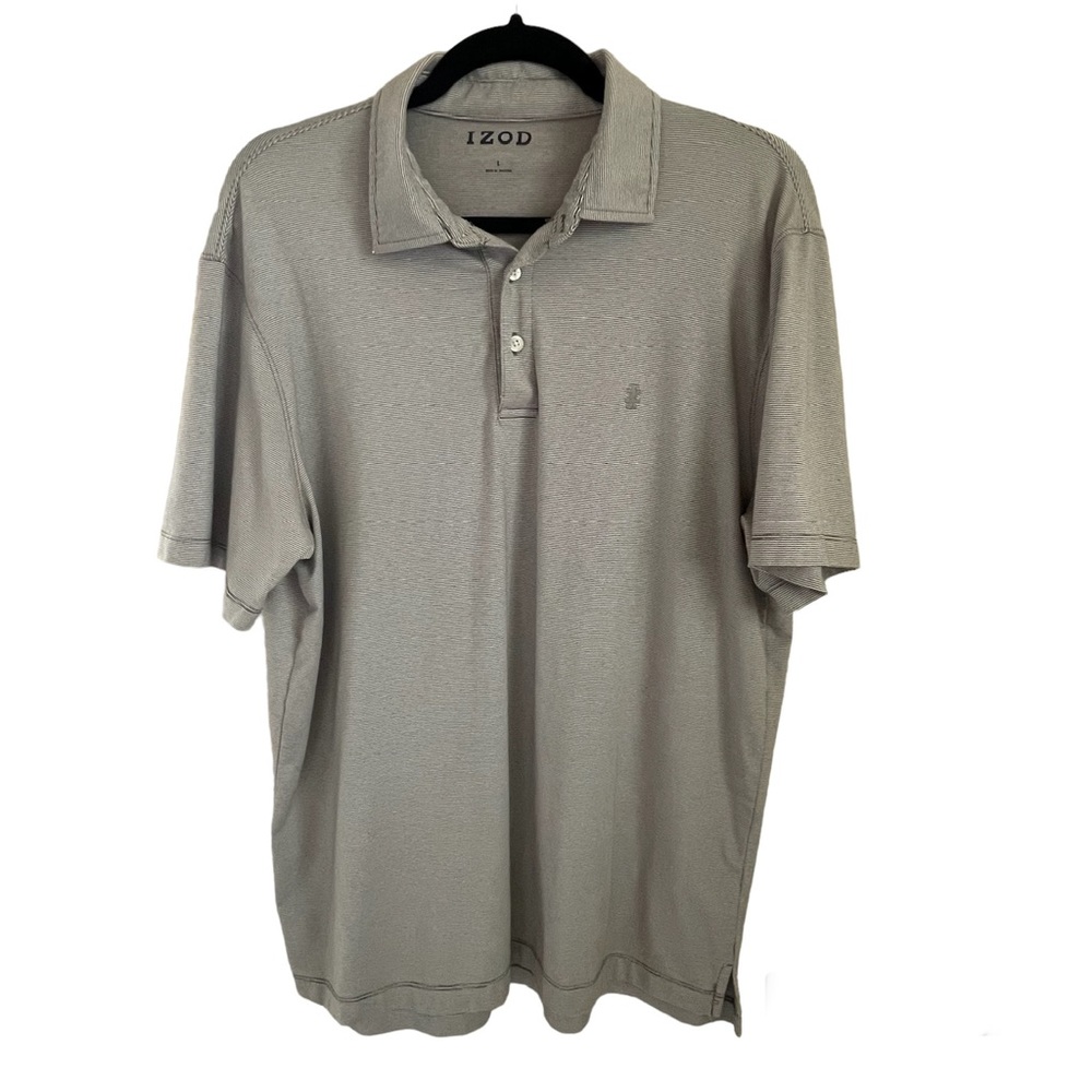 IZOD Men’s Polo Grey & White Pinstripe- L